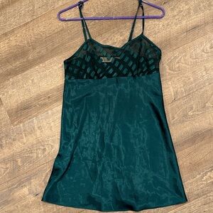 Green Satin Night gown with Mesh Detail